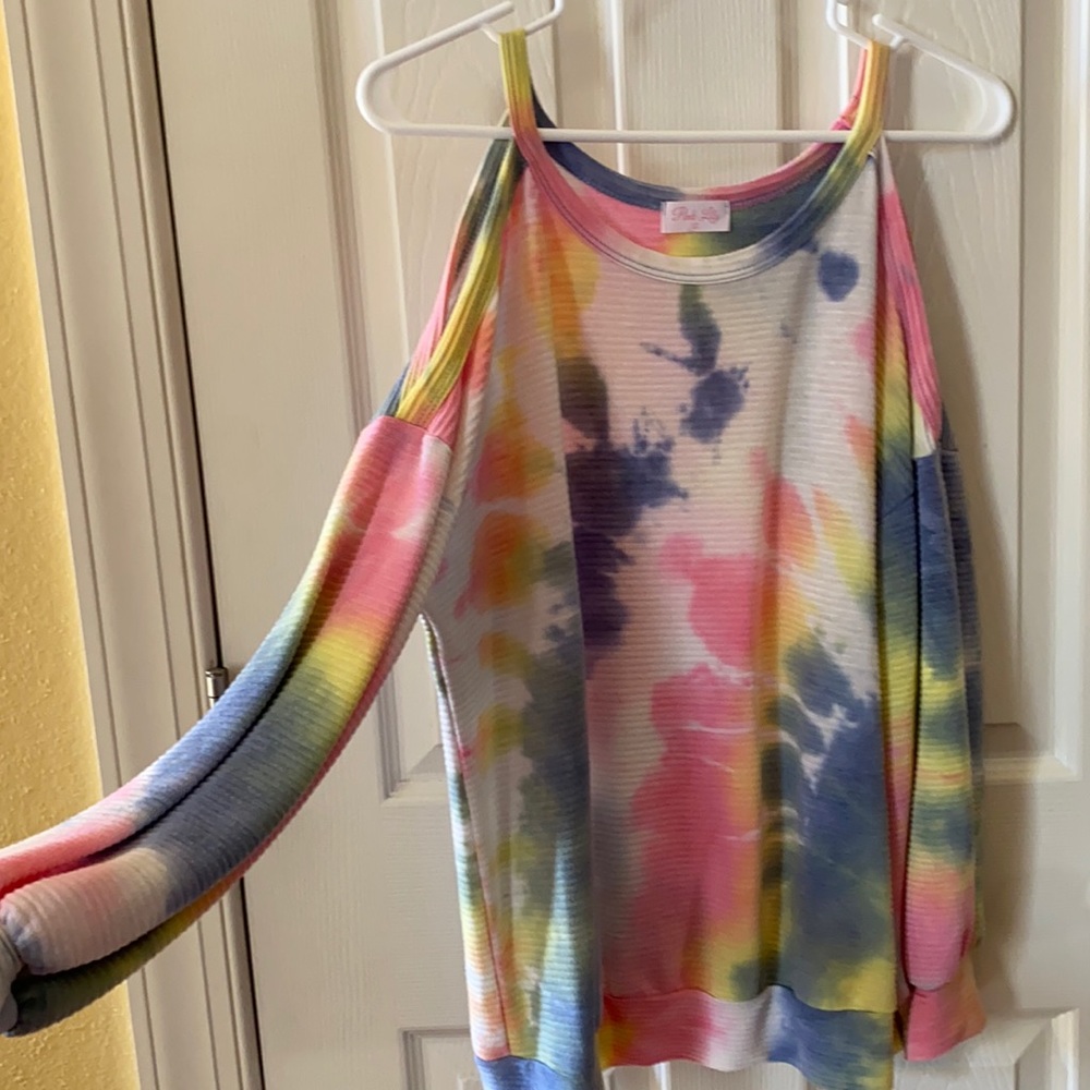 Pink Lily Tie Dyed pullover cold shoulder